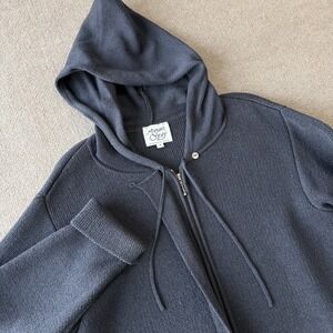 Margaret O'leary Sweater Jacket Womens Size 1 Black Wool Blend Hooded Zip Up